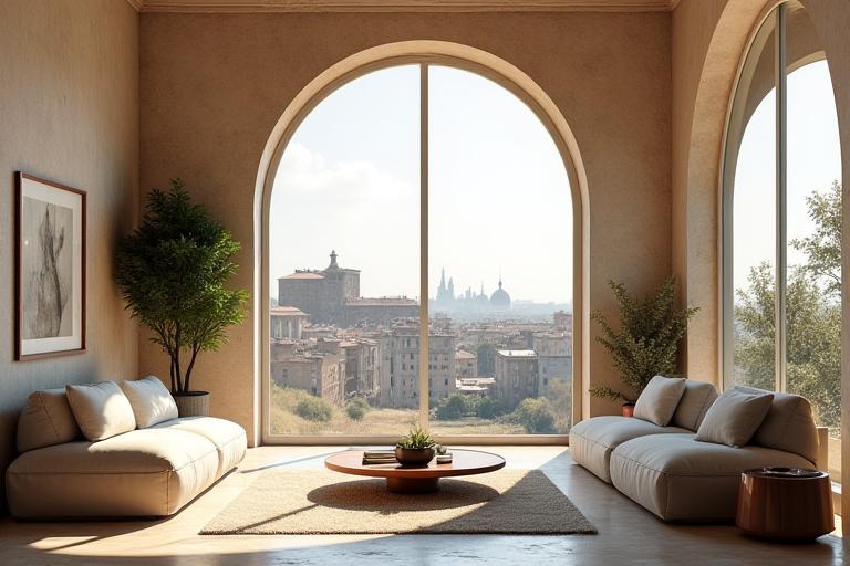 Interno elegante e moderno di un edificio storico restaurato, che mostra la fusione tra design tradizionale e innovazioni per il benessere.