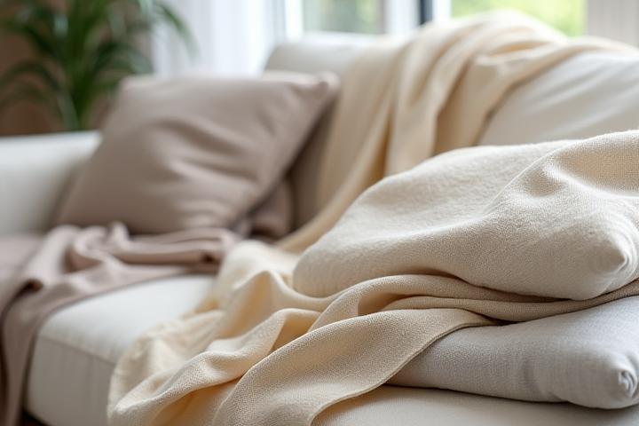 Tessuti morbidi e naturali in un ambiente domestico per comfort tattile