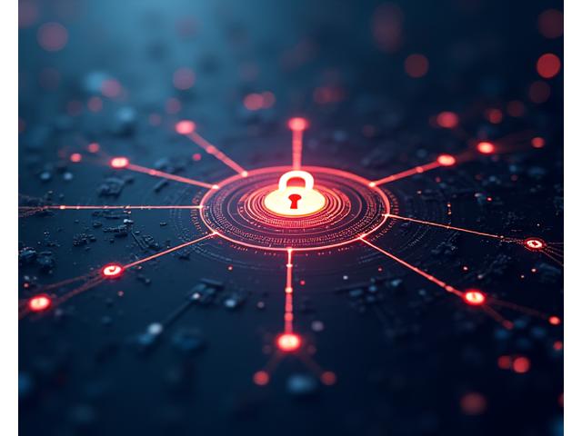 Illustrazione concettuale della sicurezza dei dati, con un lucchetto digitale protetto da scudi e algoritmi complessi che avvolgono informazioni vitali.
