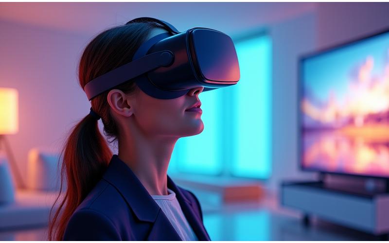 Persona con visore VR che esplora un modello architettonico