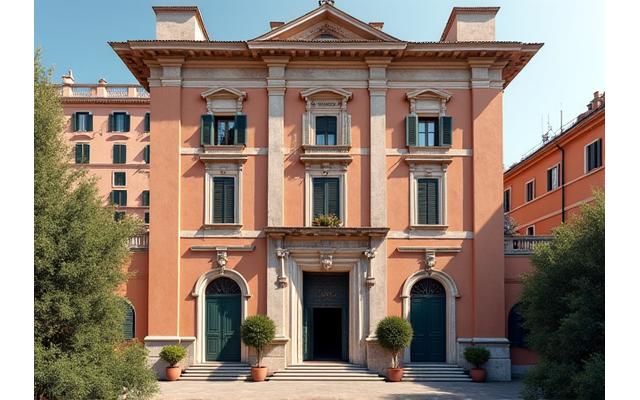 Facciata restaurata di un edificio storico a Roma