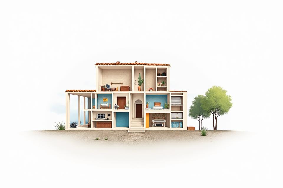 Diagramma illustrativo di un edificio storico con sezioni che mostrano sistemi HVAC nascosti e isolamento interno.